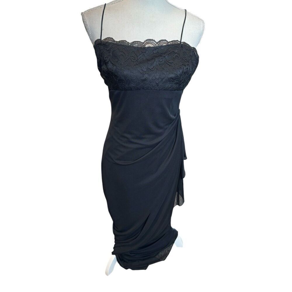 Alex Evenings Maxi Spaghetti Strap Y2K Little Black Dress Sz 10 Fairy Goth